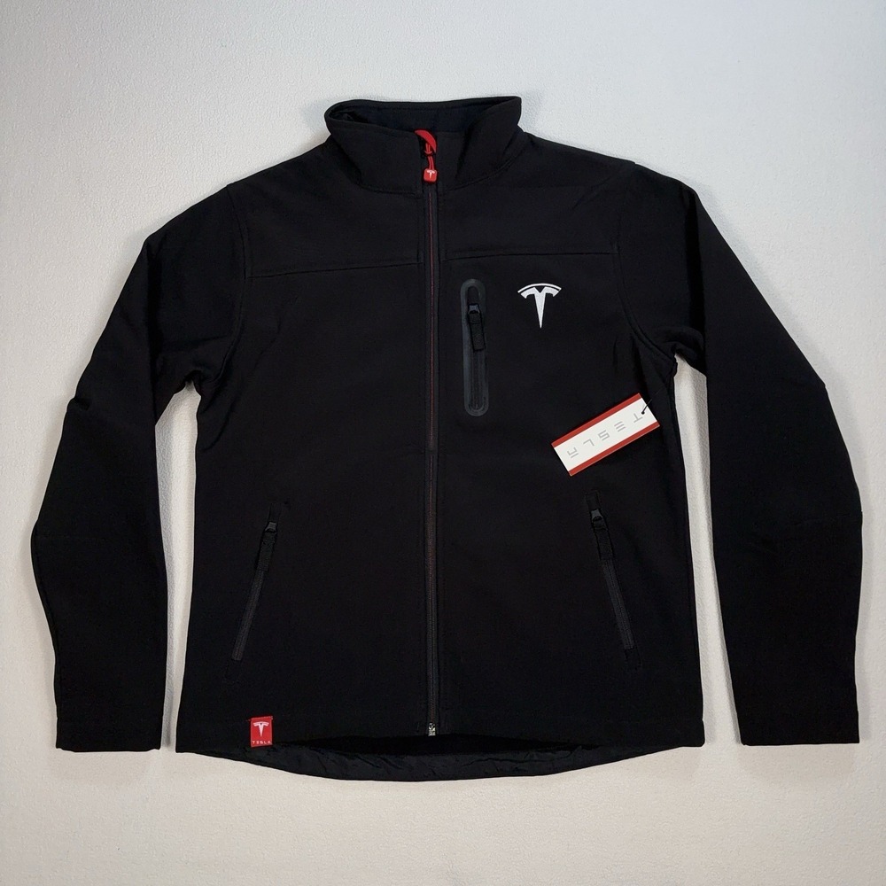 NWT Tesla New Corp Jacket Women's S Black Full Zip Pocket Stretch Spellout Logo